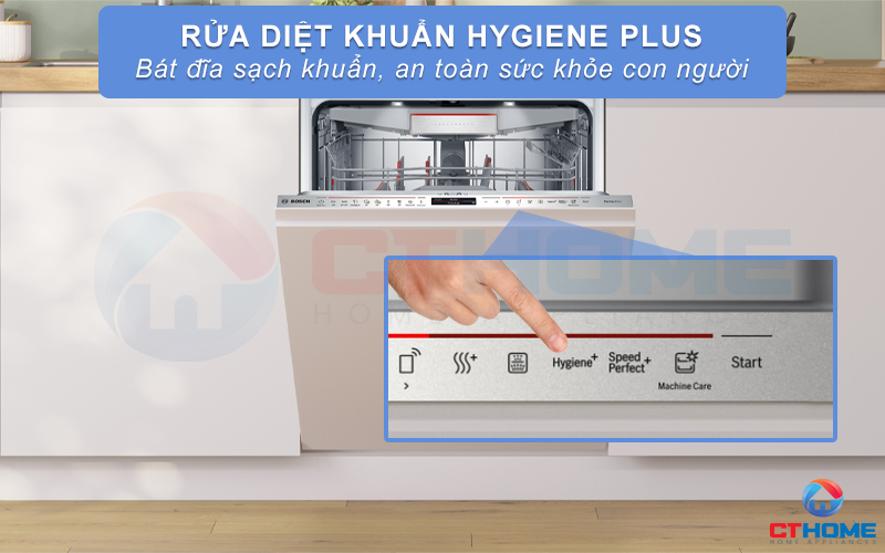 Rửa nước nóng diệt khuẩn bát đĩa với tính năng Hygiene Plus