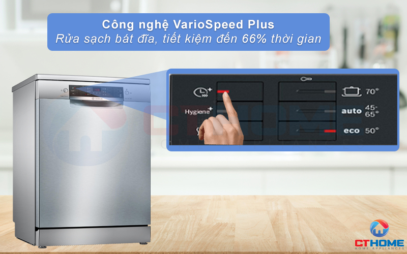 Tính năng VarioSpeed Plus giúp rửa nhanh, tiết kiệm tới 66% thời gian rửa