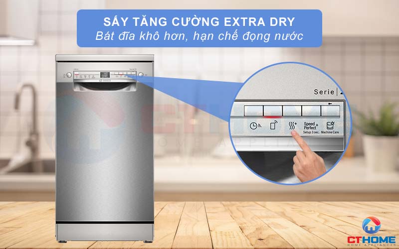 Lựa chọn tính năng Extra Dry để sấy khô toàn bộ bát đĩa một cách hiệu quả