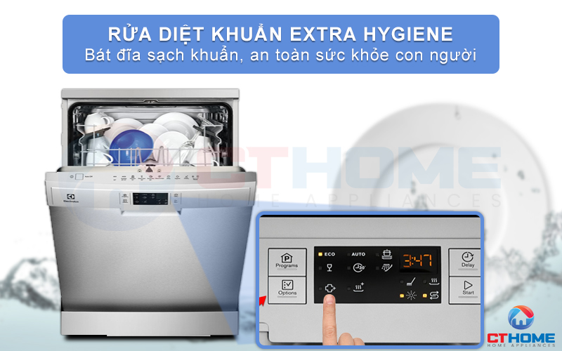 Rửa diệt khuẩn bát đĩa, bảo vệ sức khỏe với chức năng Hygiene Plus
