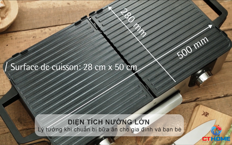 Diện tích nướng lớn lên đến 1.400 cm² - Lý tưởng khi chuẩn bị bữa ăn cho gia đình và bạn bè