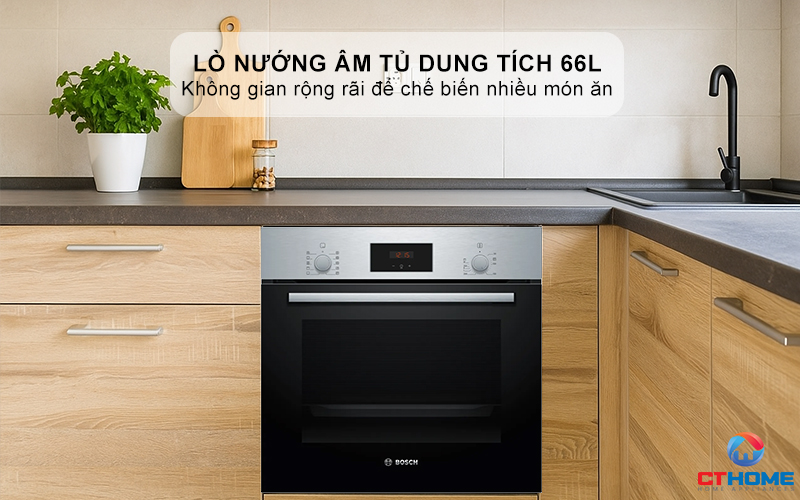 Lò nướng âm tủ dung tích 66L thoải mái sử dụng