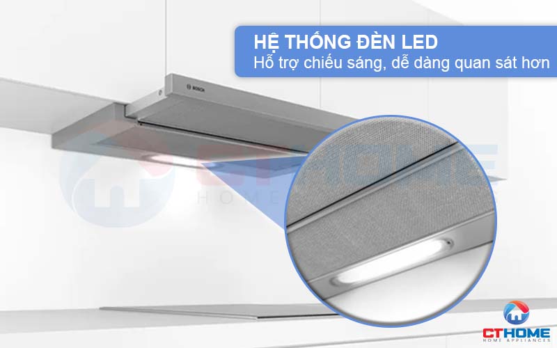 Hệ thống đèn LED hỗ trợ chiếu sáng và quan sát khu vực bếp khi sử dụng