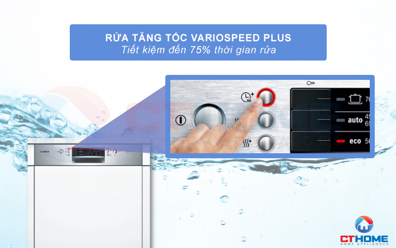Tính năng VarioSpeed Plus rửa nhanh, tiết kiệm đến 66% thời gian rửa