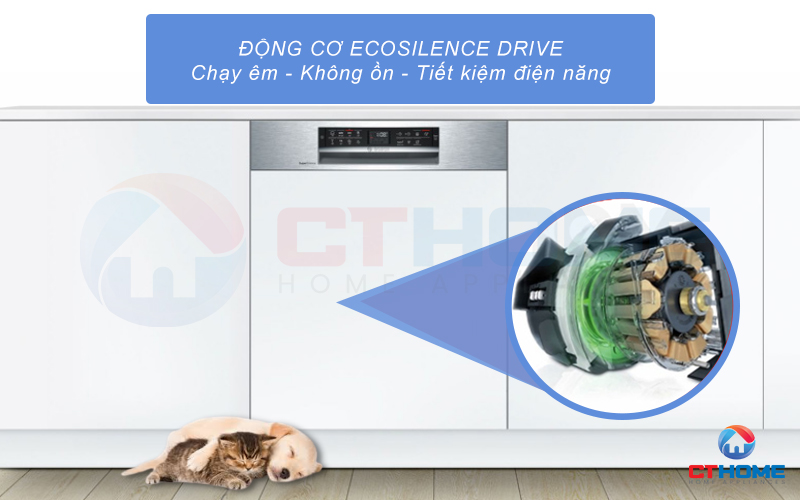 Động cơ EcoSilence Drive giúp Máy rửa bát Bosch SMI6ECS57E serie 6 vận hành mạnh mẽ và êm ái