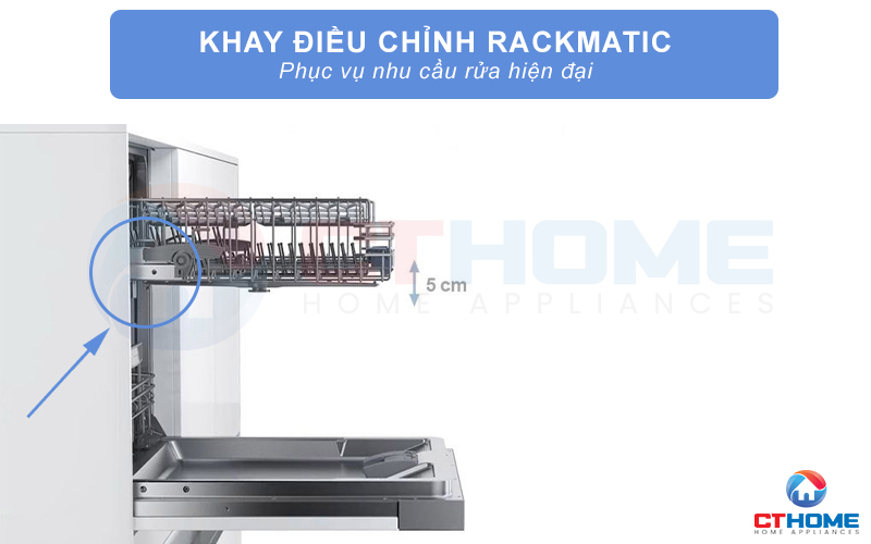 Điều chỉnh độ cao giữa các ngăn thông qua khớp nối Rackmatic.