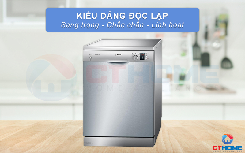 Máy rửa bát Bosch SMS25CI01E có kiểu dáng độc lập chắc chắn và linh hoạt.