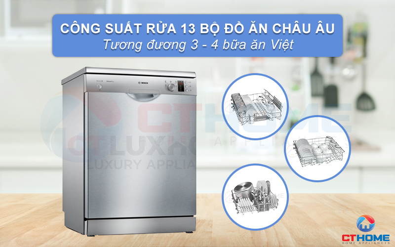 Công suất rửa của máy rửa bát Bosch SMS25CI05E tối đa là 13 bộ