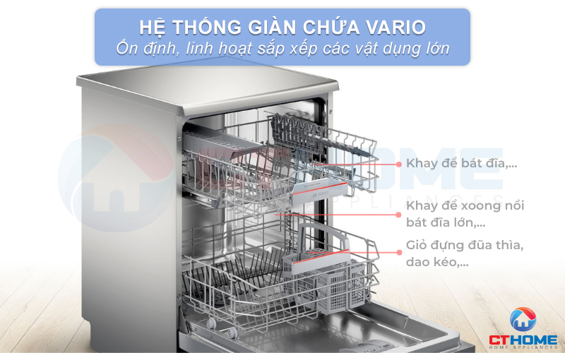 Hệ thống giỏ chứa Vario giúp không gian bên trong máy rộng rãi hơn