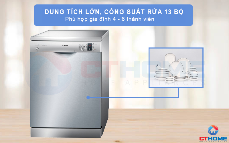 Dung tích rửa tối đa 13 bộ đồ ăn Châu  u tương đương 3 - 4 bữa ăn Việt