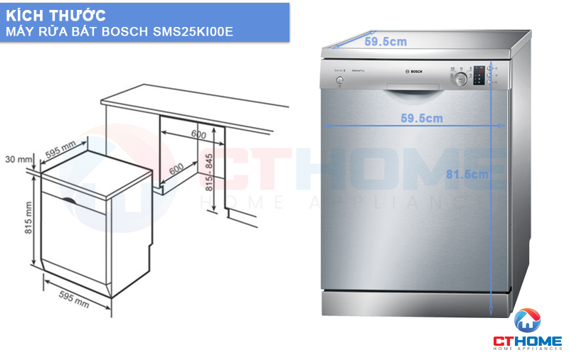 Kích thước máy rửa bát Bosch SMS25KI00E