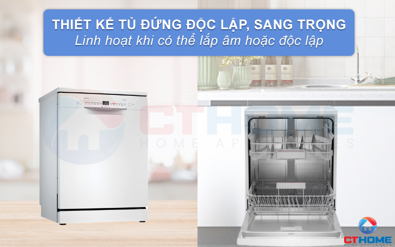 Người dùng có thể lựa chọn lắp âm hoặc độc lập cho máy rửa bát Bosch SMS2IVW01P serie 2