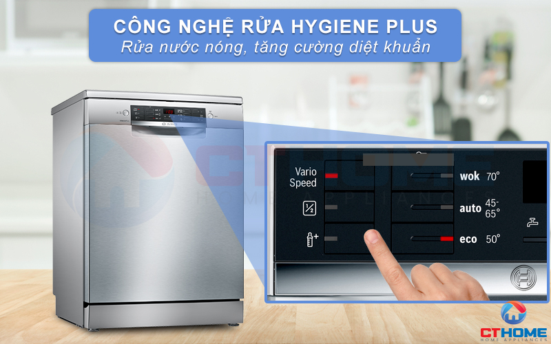 Tính năng Hygiene Plus rửa diệt khuẩn bát đĩa, bảo vệ an toàn sức khỏe gia đình bạn.