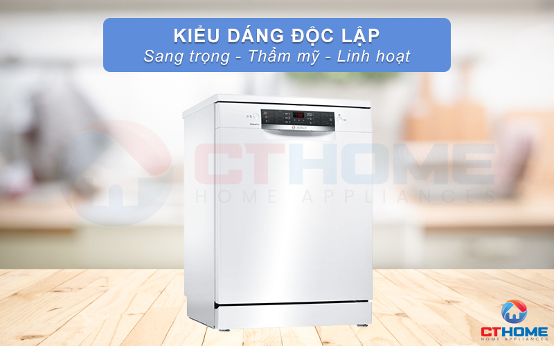 Máy rửa bát Bosch SMS46GW01P được thiết kế với gam màu trắng sang trọng và hiện đại