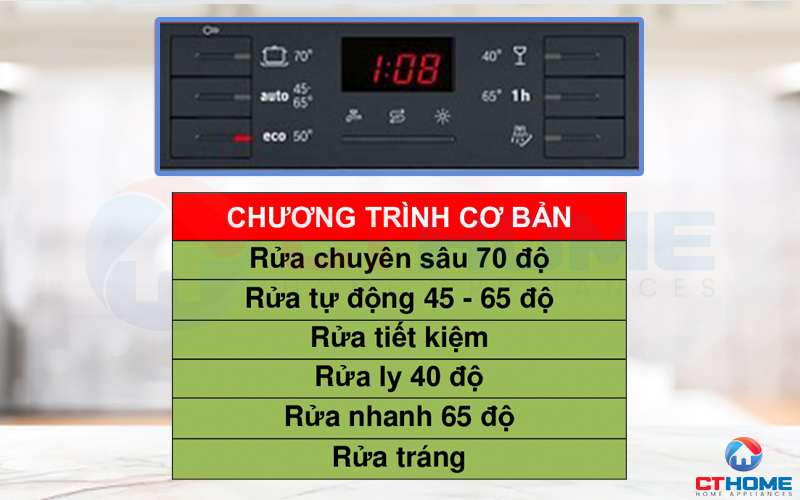 Chương trình rửa đa dạng với các chế độ rửa khác nhau giúp người dùng dễ dàng lựa chọn