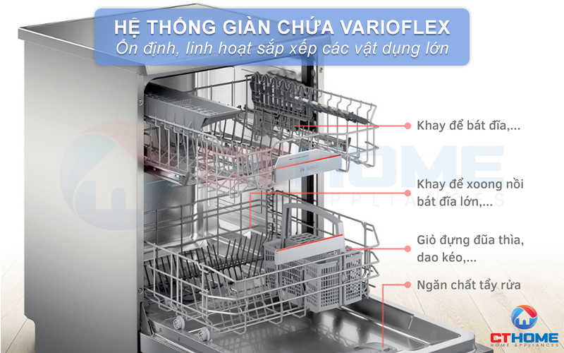 Hệ thống giỏ chứa Vario giúp không gian bên trong máy rộng rãi hơn