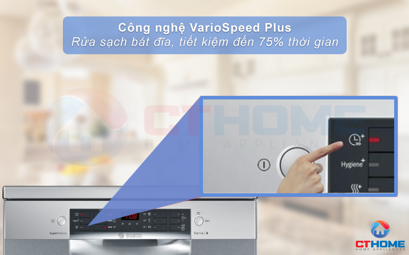 Tính năng VarioSpeed Plus giúp tiết kiệm tối đa thời gian rửa bát