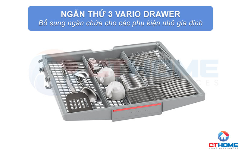 Ngăn chứa thứ 3 Vario Drawer tăng diện tích chứa đồ cho máy rửa bát Bosch SMV6ZCX49E