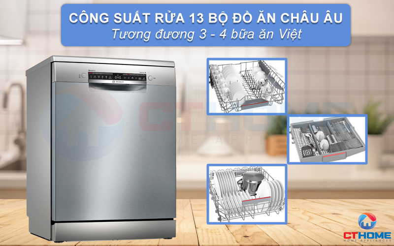 Máy SMS4ECI14E có công suất rửa 13 bộ phù hợp với gia đình 4-6 người