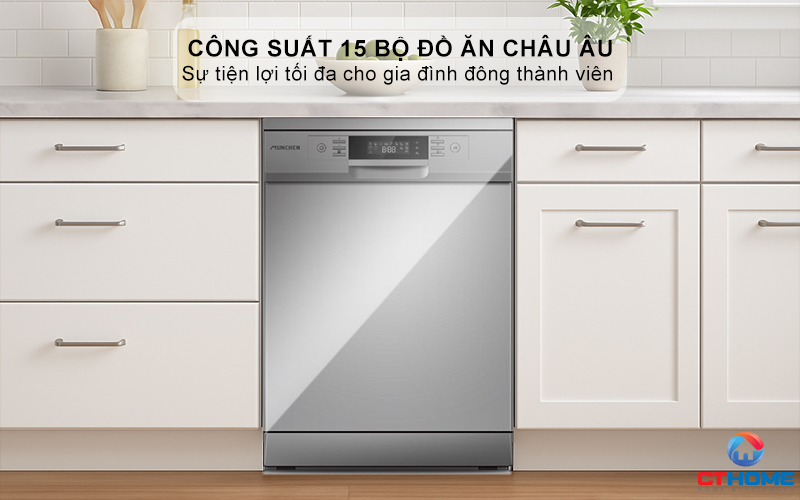 Dung tích chứa lớn, công suất rửa 15 bộ bát