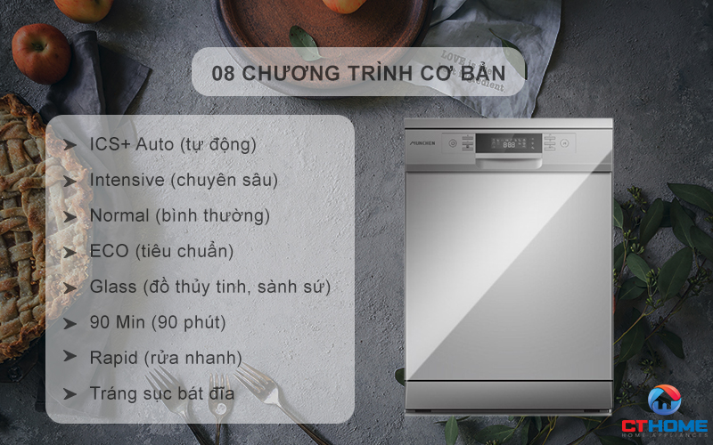 Tùy chọn đa dạng 08 chương trình rửa cơ bản phục vụ nhu cầu sử dụng