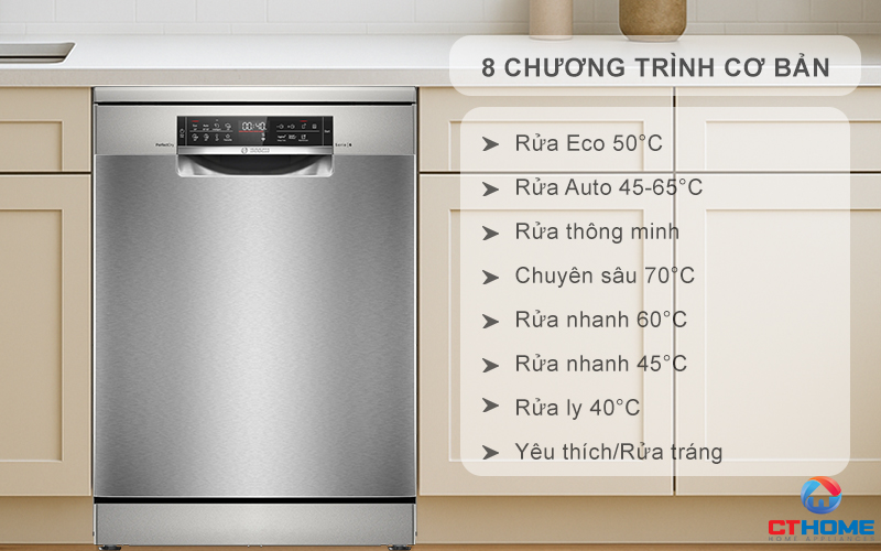 Tùy chọn đa dạng 8 chương trình rửa cơ bản phục vụ nhu cầu sử dụng