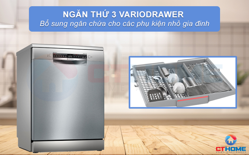 Ngăn chứa thứ 3 VarioDrawer cho phép đựng các loại dụng cụ nhỏ