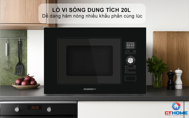 LÒ VI SÓNG KẾT HỢP NƯỚNG ÂM TỦ ROSIERES RMG20/1PN 20 LÍT MÀU ĐEN RMG201PN 2