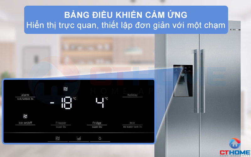 Bảng điều khiển cảm ứng tùy chỉnh nhiệt độ và các cài đặt tủ lạnh