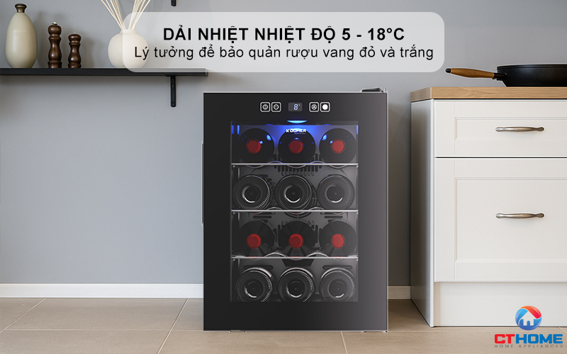 Dải nhiệt độ 5 - 18°C lý tưởng cho rượu vang