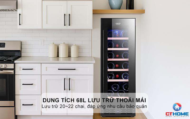 Dung tích 68L lưu trữ thoải mái, lưu trữ 20~22 chai