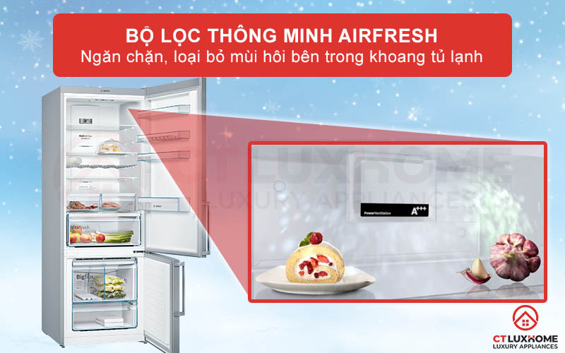 Bộ lọc AiFresh ngăn chặn và loại bỏ mùi hôi ám bên trong tủ lạnh