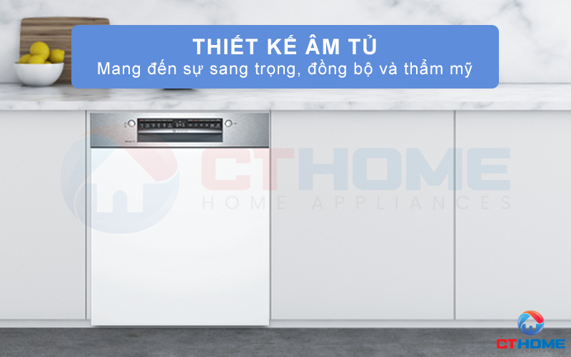 Thiết kế âm tủ của máy rửa bát Bosch SMI4HCS48E mang đến sự sang trọng và đồng bộ.