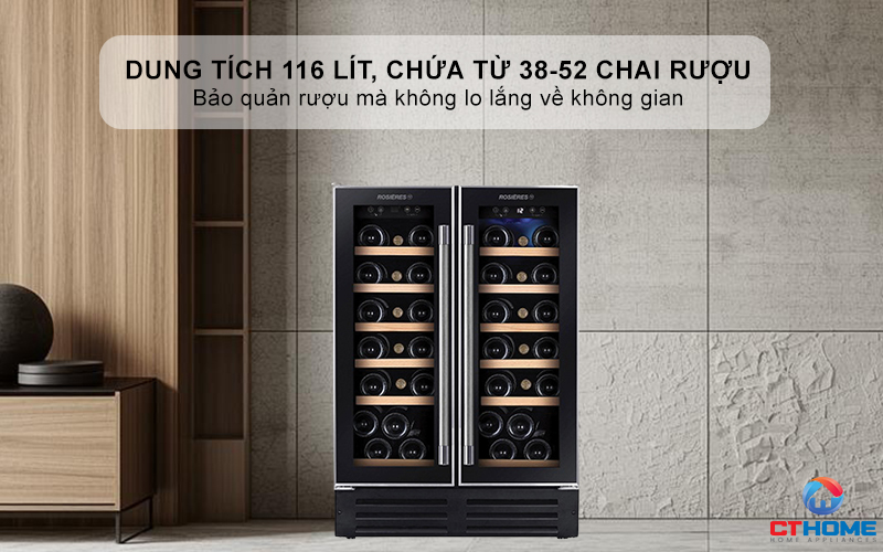 Dung tích 116 lít, chứa từ 38-52 chai rượu