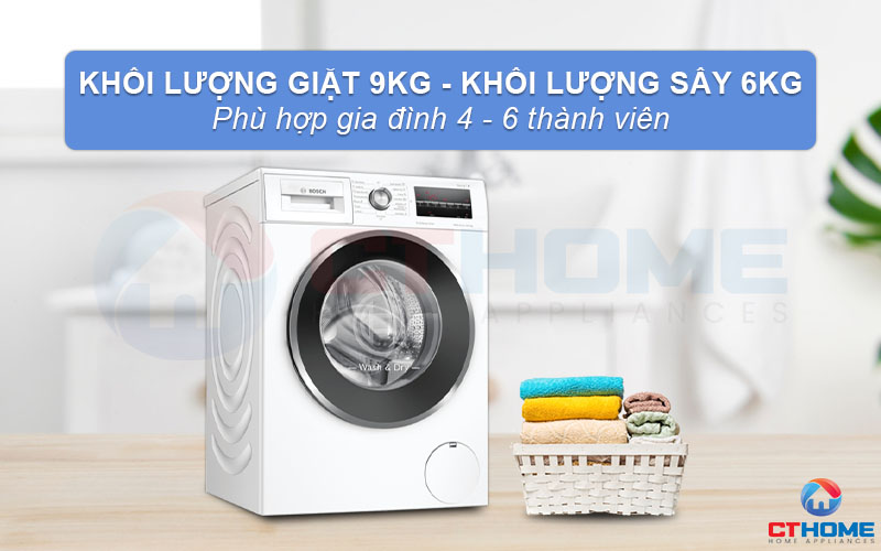 Máy giặt kèm sấy Bosch WNA14400SG có công suất giặt và sấy khá lớn.