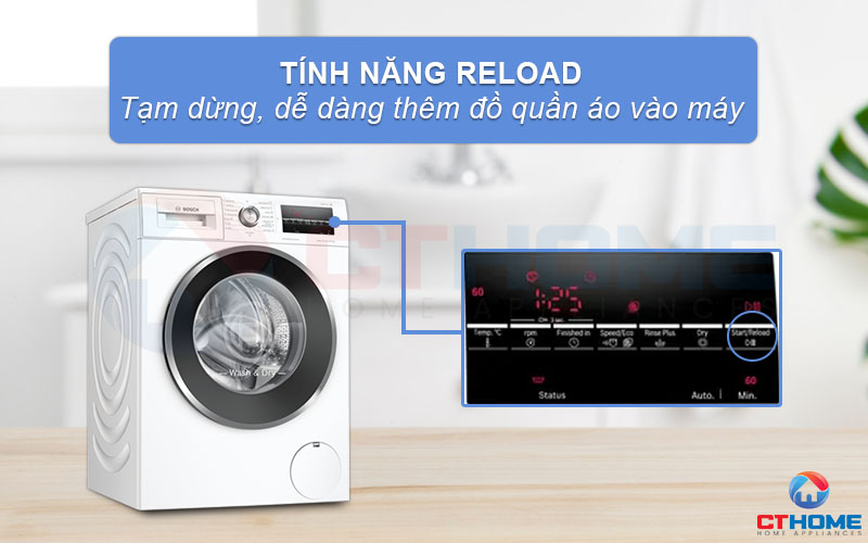 Bạn có thể thêm quần áo vào máy khi đang giặt nhờ tính năng Reload.