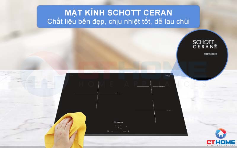 Mặt kính Schott Ceran bền bỉ, chịu nhiệt tốt và rất dễ dàng làm sạch.