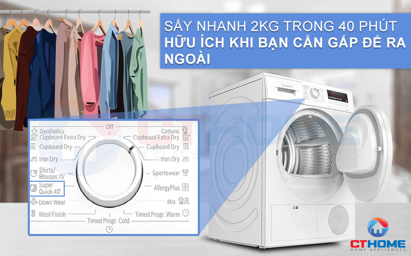 Sấy nhanh quần áo chỉ trong vòng 40 phút với công nghệ Super Quick