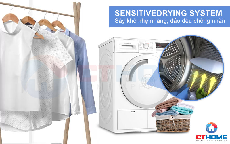 Tích hợp công nghệ SensitiveDrying giúp sấy khô và chống nhăn hiệu quả