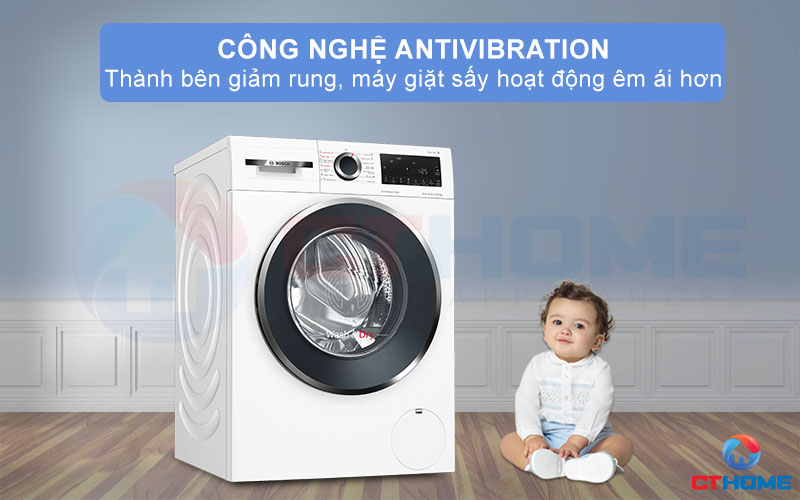 Công nghệ AntiVibration giảm độ rung 2 bên thành, giúp máy hoạt động êm ái