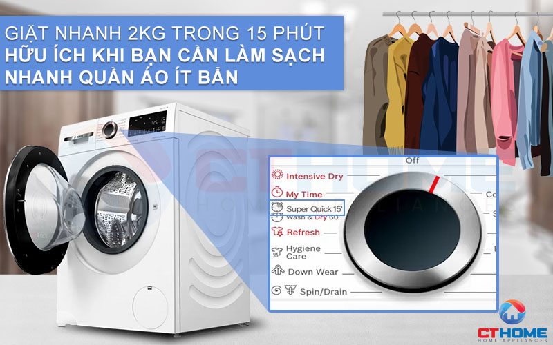 Giặt nhanh quần áo chỉ trong vòng 15 phút với công nghệ Super Quick