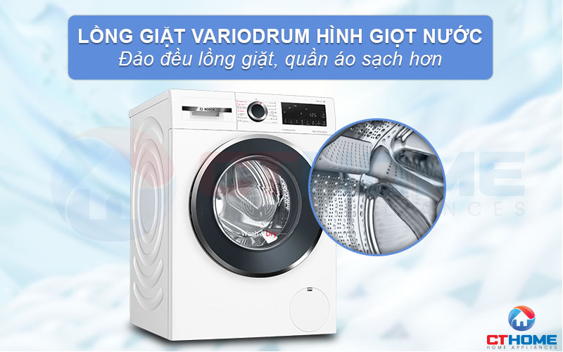 Thiết kế lồng giặt VarioDrum hình giọt nước, tối ưu hiệu quả giặt tẩy hơn