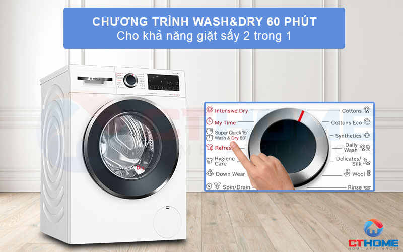 Tích hợp khả năng giặt sấy 2 trong 1 tại chương trình Wash & Dry