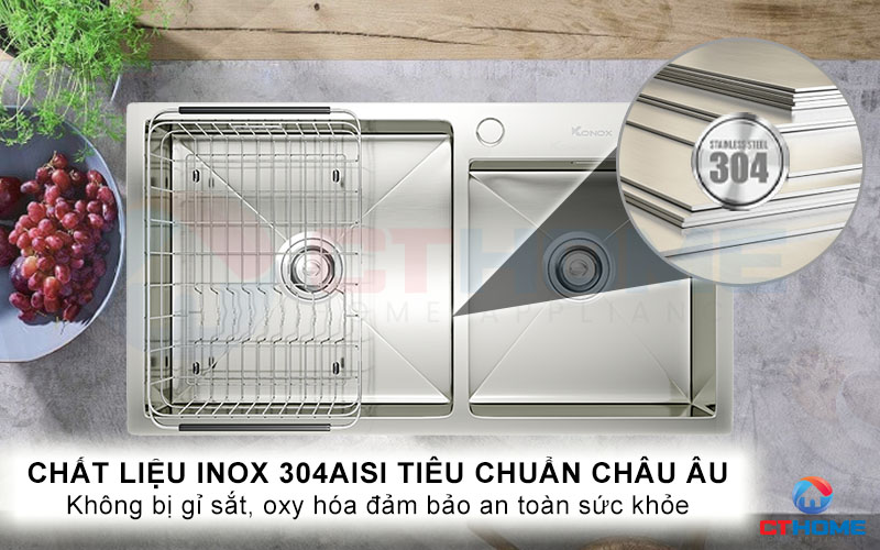 Chậu rửa Overmount Sink KN8245DO được sản xuất với chất liệu chính là inox 304AISI