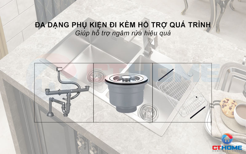 Đa dạng phụ kiện đi kèm hỗ trợ quá trình ngâm, rửa hiệu quả hơn