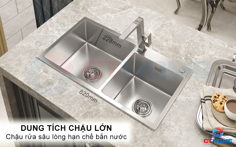 Thiết kế lòng chậu sâu, tăng dung tích và giúp hạn chế việc bắn nước trong quá trình rửa