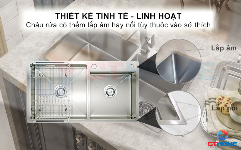 Thiết kế linh hoạt có thể lắp âm hoặc lắp nổi tùy chọn