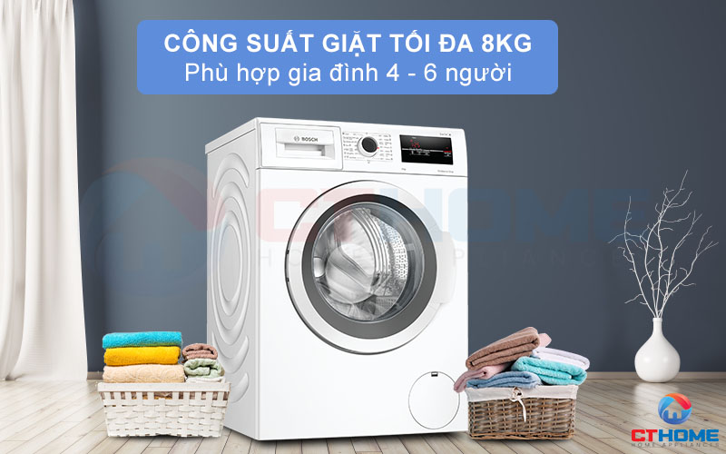 Công suất giặt tối đa đến 8kg phù hợp cho gia đình 4 - 5 thành viên