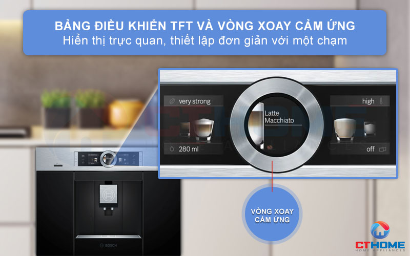 Việc pha chế ra những cốc coffee trở lên dễ dàng hơn với bảng điều khiển cảm ứng một chạm