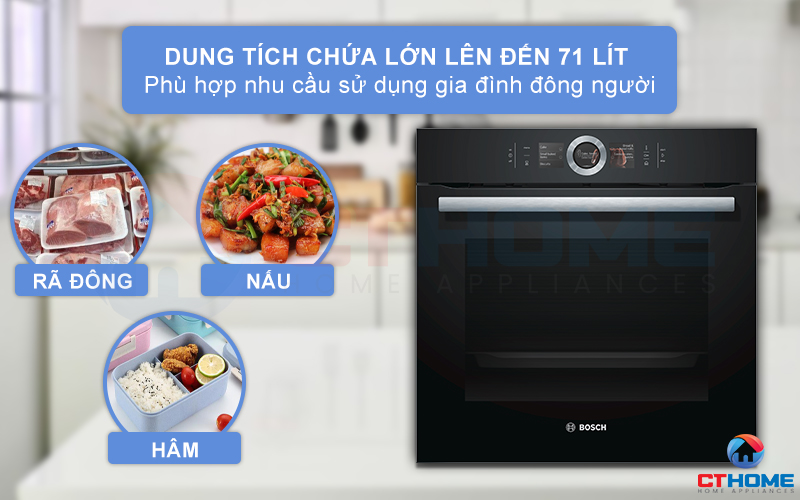 Thể tích buồng nấu 71 lít thoải mái sử dụng cho gia đình đông người